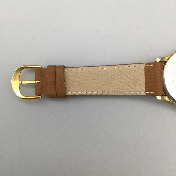 Vtg Timex Indiglo Watch Men 35mm Gold Tone Date Leather Band New Battery - Picture 10 of 15